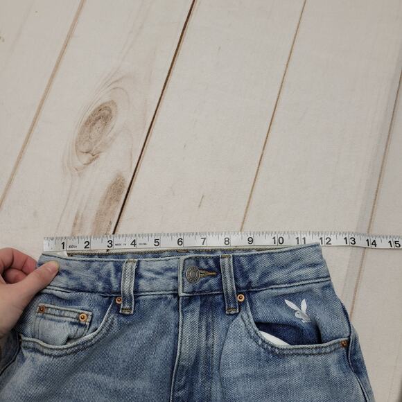 Pacsun Playboy back slash boyfriend jeans high rise painted logo - Picture 6 of 9